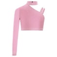 thumbnail image 4 of Nyeemya Kids Girls One Shoulder Long Sleeve Dance Crop Tops with Chiffon Skirt Set Pink 16, 4 of 7