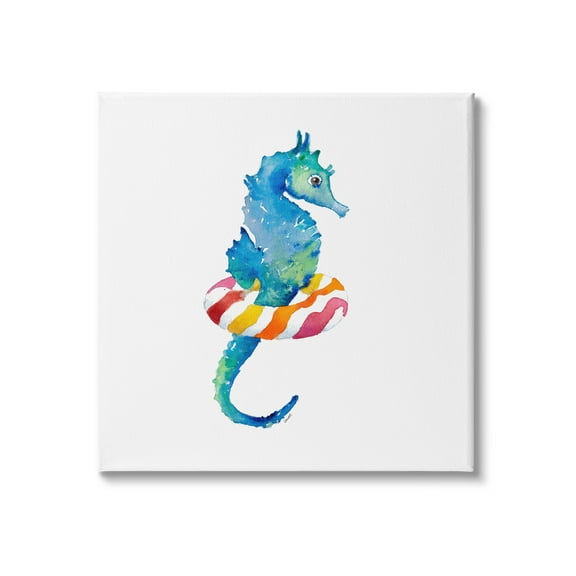 Stupell Indtries Blue Ombre Seahorse Red Stripe Ring Float,24 x 24,Design by Lanie Loreth