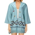 thumbnail image 1 of Moda mujer Casual encaje empalme dobladillo Retro estampado media manga suelta cárdigan Tops abrigo Pompotops qwe20726, 1 of 9