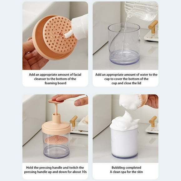 Becaristey Facial Cleaning Tool Manual Bubble Foamer Detachable Reusable Whip Cream Foam Maker Plastic Portable Travel Cup Pink 1Set