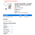 thumbnail image 2 of Left Fuel Pump Assembly 1 - Compatible with 2007 - 2009 Mercury Milan Sedan 3.0L V6 GAS 2008, 2 of 2