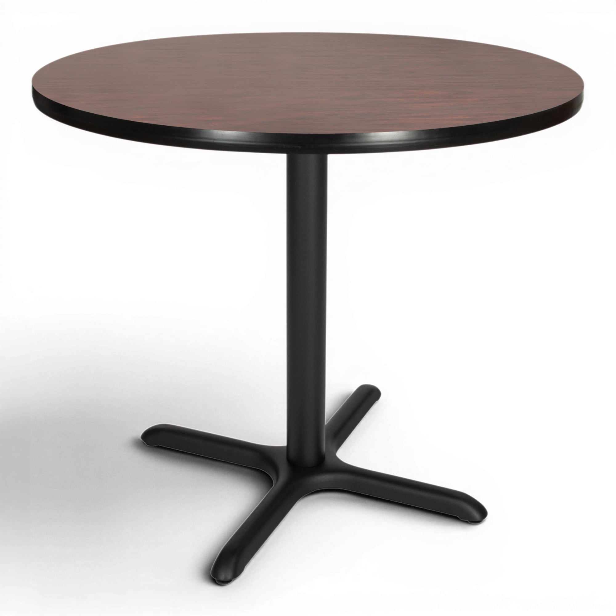 Hampden Furnishings Bennet Collection Steel Frame 36" Round Top, X Base, 30" Height Cafe Table, Black Frame/Mahogany Top