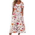 thumbnail image 2 of Zyloft Plus Size Dresses for Women Summer Short Sleeve Round Neck Floral Printed Pocket Dress Red L, 2 of 5