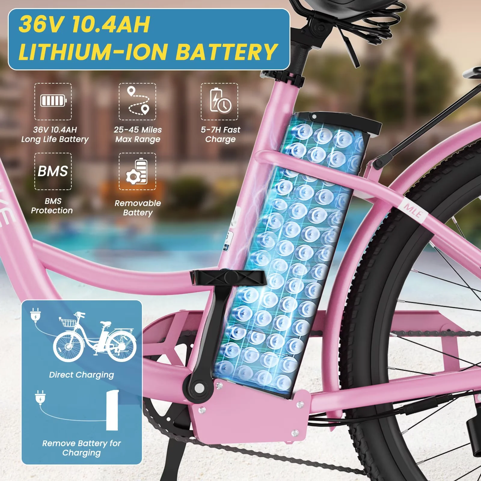 Lilypelle Electric Bike for Unisex Adults,24/26" 7-Speed Step Thru Electric Bicycle ,36V,20MPH