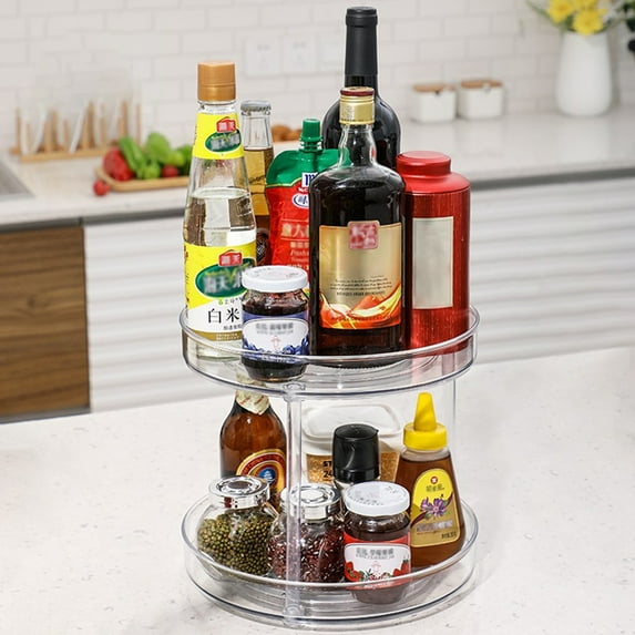 Whitejianpeak 2 Tier Lazy Susan Organizer, 10.63-Inch Clear Pantry Lazy Susan Turntable Spice Rack Kitchen Fridge Organization and Storage, Rotating Turntable Organizer for Countertop, Bathroom