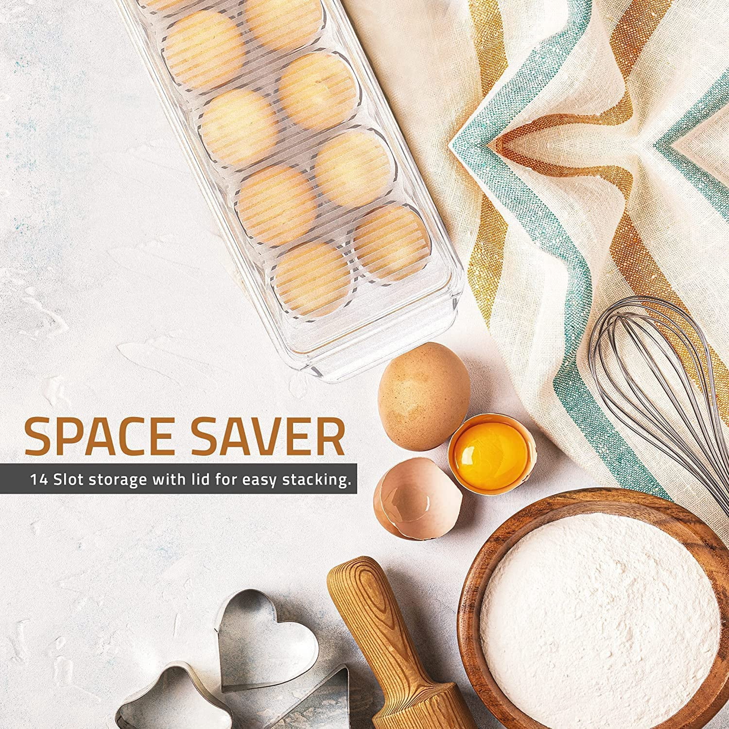 CAILDANL Home Egg Container With Lid and Handle for Refrigerator - Pack of 2 - Clear Stackable Egg Holder for Kitchen Storage and organization