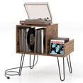 thumbnail image 1 of JWRWEFA Turntable Stand Record Player Console w/ Built-in Charging Station, Metal Legs, Adjustable Dividers, Rustic Brown, Storage for Vinyl Records, Books & Audio Equipment, 1 of 9