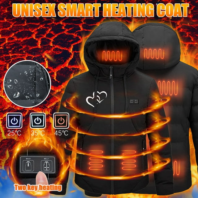 Meichang Heated Jackets for Men and Women Waterproof Outdoor Travel Outerwear Rechargeable Electric Heated Jacket Snow Thermal Hooded Heated Clothing