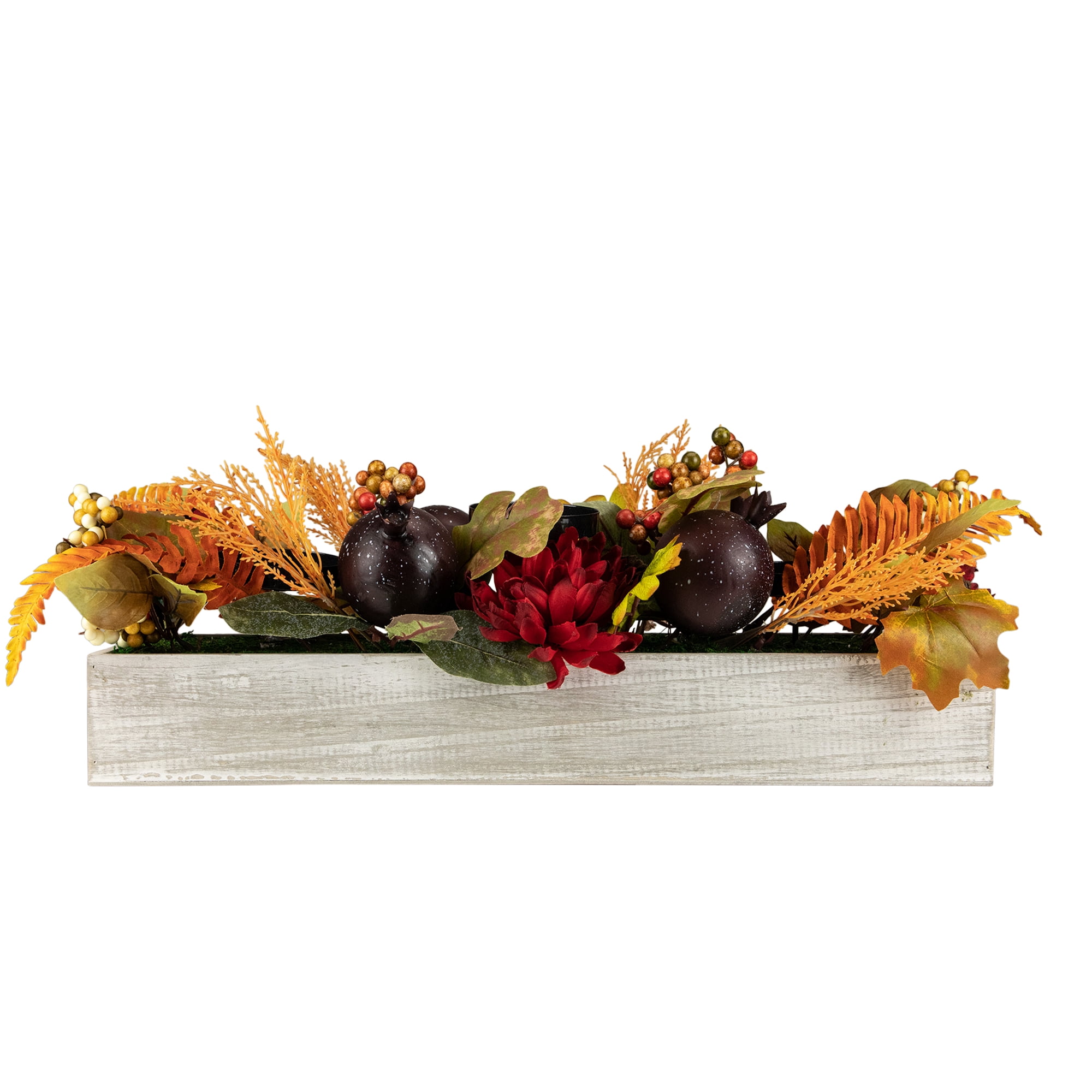Northlight 24" Autumn Harvest 3-Piece Candle Holder in a Rustic Wooden Box Centerpiece