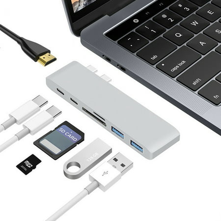 EEEKit 7in1 Type-C Hub USB-C Dual Multiport Card Reader Adapter 4K HDMI For New Macbook Pro 12 13/15 2017 Macbook