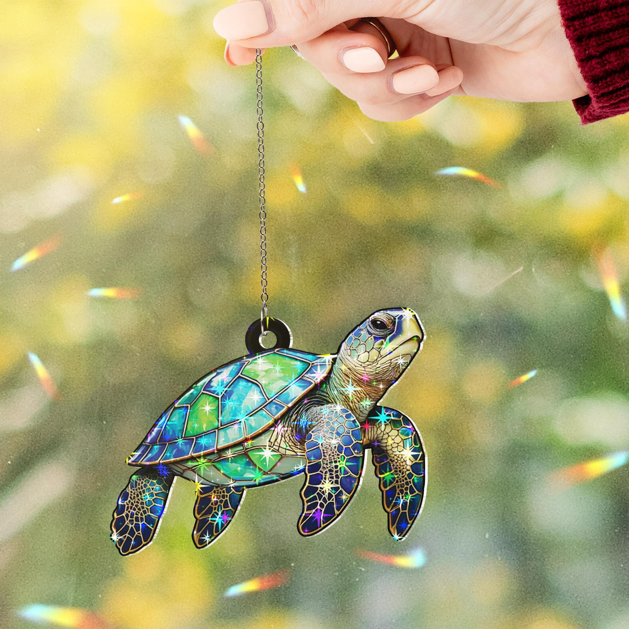Lotusprinthandmade Sea Turtle Custom Shape Star Hologram Ornament 6in, 3d sea turtle holographic decoration, sea turtle charm