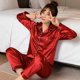 thumbnail image 1 of Conjunto de Pijama de satén y seda para hombre y mujer, ropa de dormir de Color liso, con botones, talla grande, 1 of 4