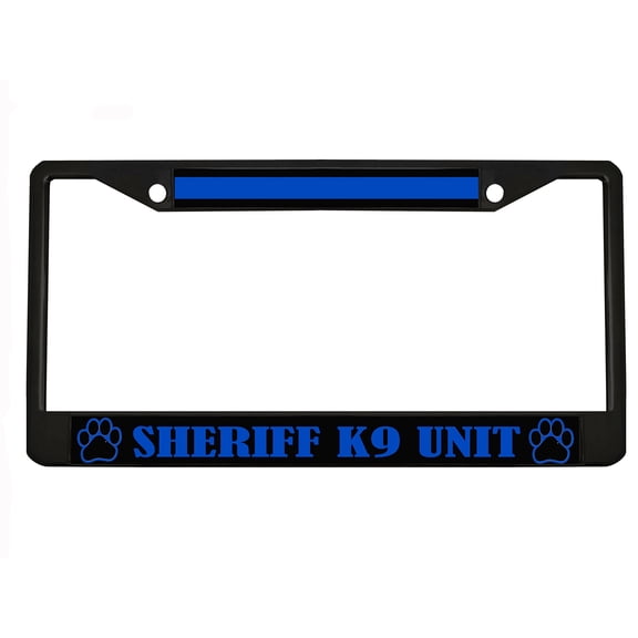 Thin Blue Line Sheriff K9 Unit Style Metal License Plate Frame Personalized/Car Accessories Car Tag Holder Cover (Black/Black/Lime Blue)