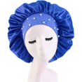 thumbnail image 1 of Gorro Gorro Gorro Satén Estiramiento Cuidado nocturno Ducha para el cabello de ala ancha Cuidado del cabello Uso Onda y rizo del cabello (Azul), 1 of 5