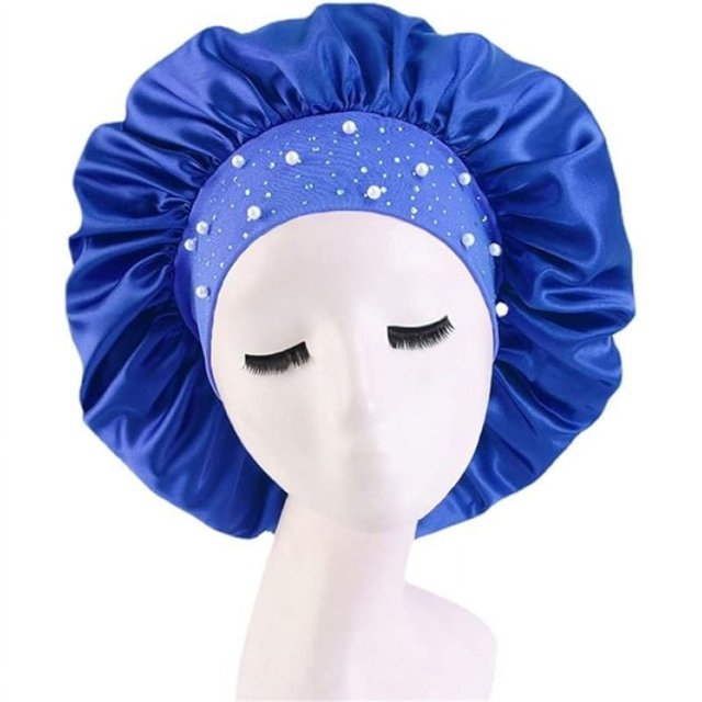 Gorro Gorro Gorro Satén Estiramiento Cuidado nocturno Ducha para el cabello de ala ancha Cuidado del cabello Uso Onda y rizo del cabello (Azul)