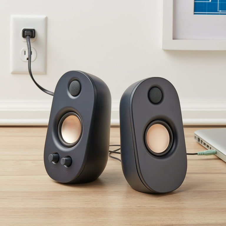 Onn. AC Powered Computer Speakers with Volume and Bass Controls