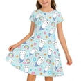 thumbnail image 2 of Toddler Girl Dress Kids Cartoon Print Short Sleeve Playful Summer Day Comfortable Twirl Midi Dress Girls Dresses Light Blue 9-10Y, 2 of 5