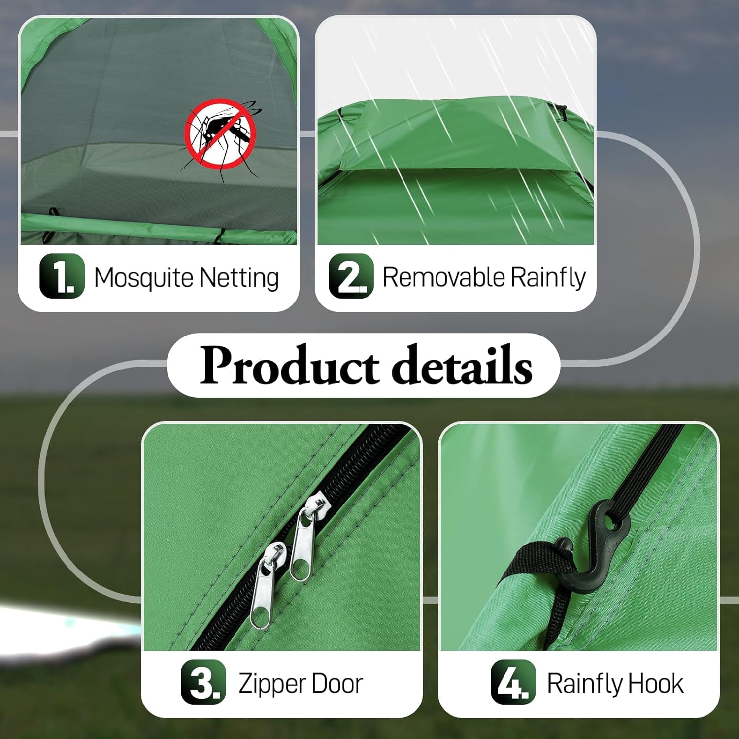 HJTER Camping Dome Tent, 1-4 Person Waterproof Windproof Easy Setup Spacious Family Tents with Carry Bag & Rain Fly for Hiking Backpacking Traveling Glamping Beach