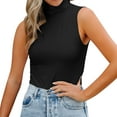 thumbnail image 1 of Playeras,Blusas y Tops,Ropa para Mujer Camisetas Sin Mangas Para Adolescentes Blusa informal de color liso con cuello para mujer, ajustada, para mujer (Black, S), 1 of 6