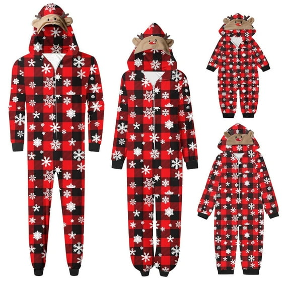 Odeerbi Matching Family Christmas Pajamas Sets Hooded Sleepwear Parent-Child Xmas Set Printed Home Wear Mens Jumpsuit Loungewear Sleepwear Jammies for Dad