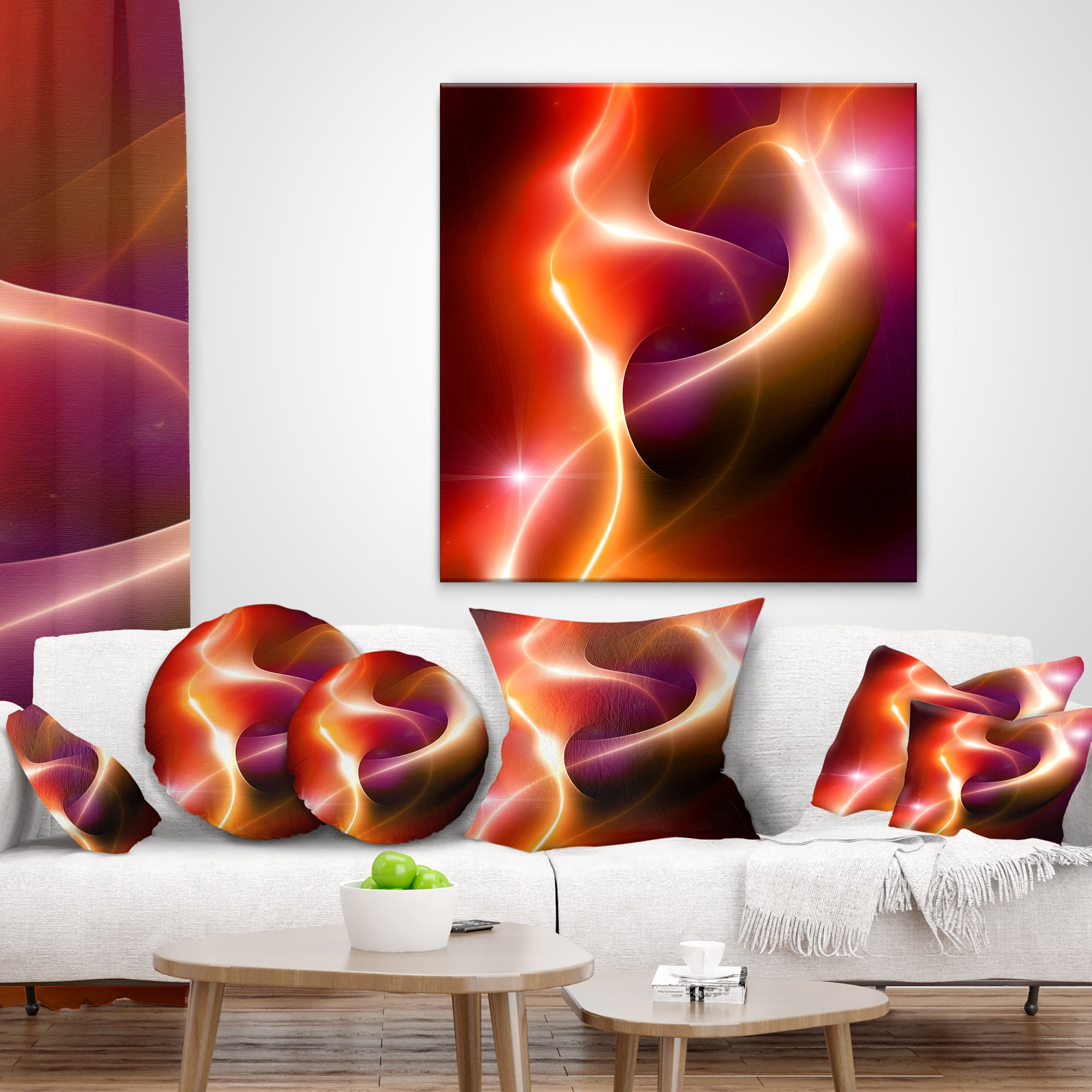 Designart Abstract Warm Red Fractal Design - Abstract Throw Pillow - 12x20