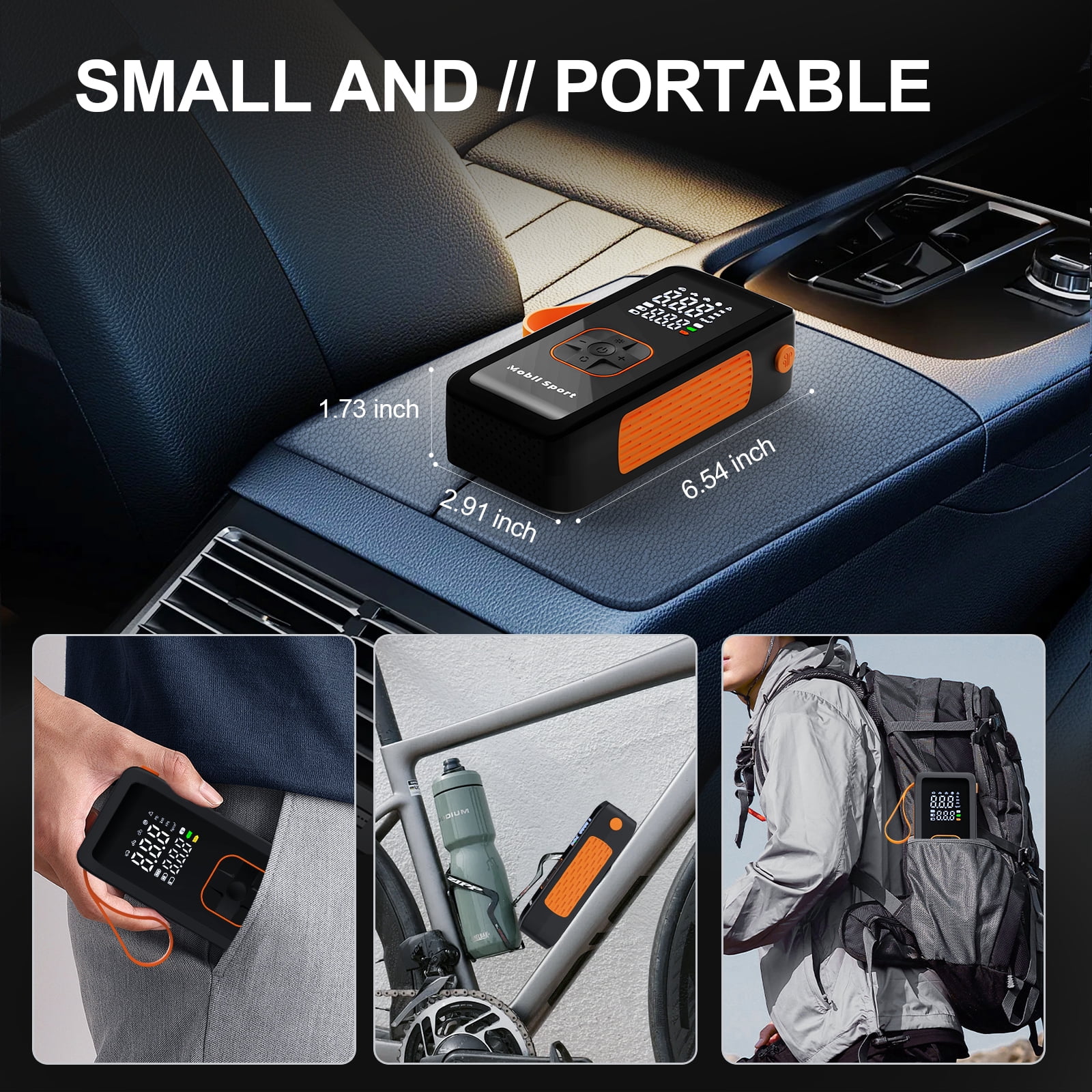Tire Inflator Portable Air Compressor, 180 PSI Air Pump For Car Tires with Digital Pressure Gauge, LED Light and Auto Shut-Off Function - Cordless Pump for Car, Motorcycle, Bicycle, Balls and More