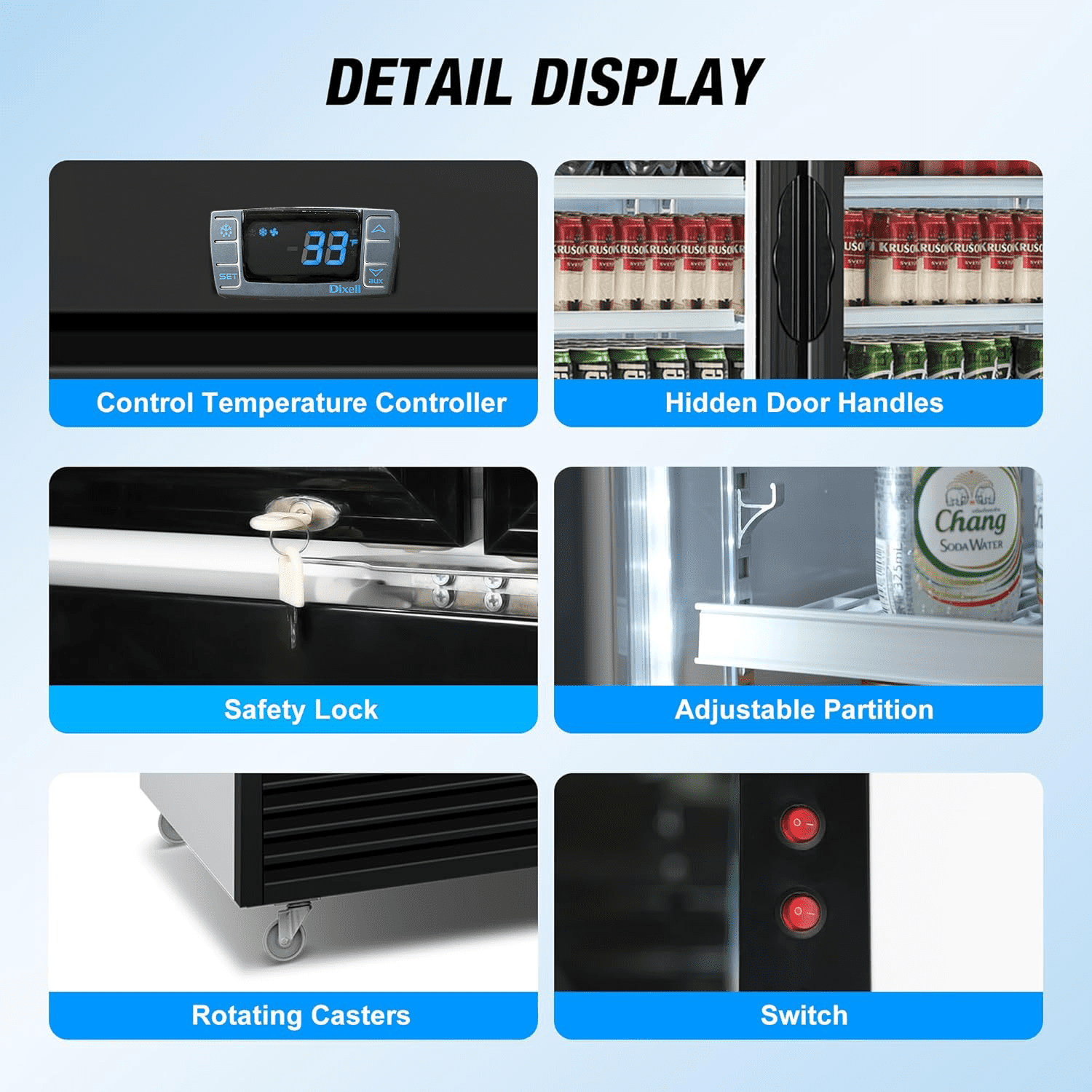 Commercial Merchandiser Refrigerator, 3 Glass Door, Beverage Cooler, 74" x 26" x 82", 62.5 Cu. Ft., NSF Certified