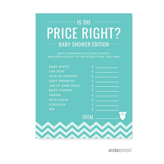 Is The Price Right? Diamond Blue Chevron Baby Shower Games, 20-Pack