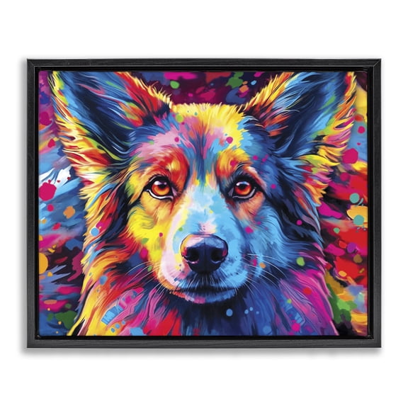 Stupell Industries Modern Dog with Vivid Paint Splash Black Floating Frame Canvas Art, 21 x 17, by Image World