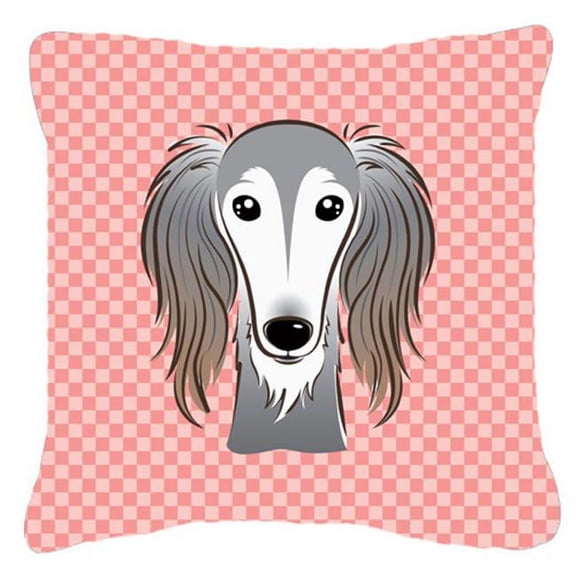 Checkerboard Pink Saluki Fabric Decorative Pillow