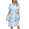 thumbnail image 1 of WBQ Nightgown for Women Short Sleeve Nightshirt V Neck Sleepwear with Pockets Printed Knee Length Nightdress House Lounge Dresses Loose Housecoat, S-2XL, 1 of 7
