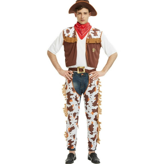 Celivon Cowboy Outfits For Men 5 Piece Hat Scarf Vest Tshirt Fringe Leg Warmer Set Vintage Texas Western Cowboy Themed Sets Casual Loungwear Dailywear