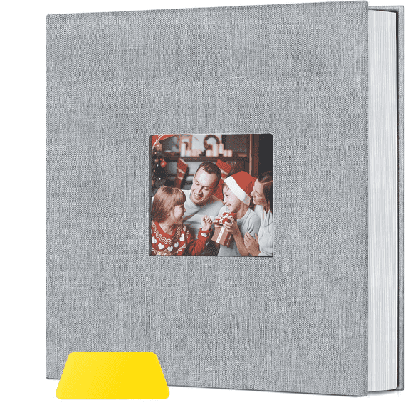 Meilimei Photo Album Self Adhesive Scrapbook Album for 3x5 4x6 5x7 8x10 Pictures,40 Pages Linen Cover with Display Window,Ideal Gifts for Family Travel Wedding Baby(Gray)