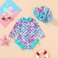 thumbnail image 3 of Tiny Cutey Toddler Girl Swimsuit Baby Long Sleeve One-Piece Rash Guard Bathing Suit with Hat for 0-3 Months, 3 of 8
