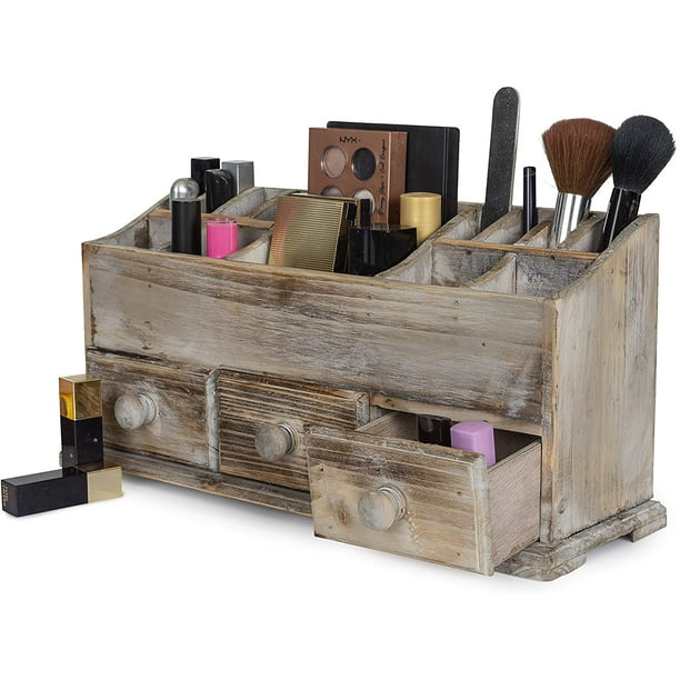 Rustic Wooden Desk Makeup Organizer ,Cosmetic Organizer Storage Box