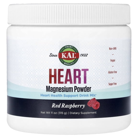 KAL Heart Magnesium Powder, Red Raspberry, 11 oz (315 g)