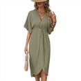 thumbnail image 2 of Vestidos de Corta para Mujer, Cuello en V, Plisados, Ajustados, Fluidos, con Vuelo, Corte Recto, Irregulares, Midi. Verde L, 2 of 10