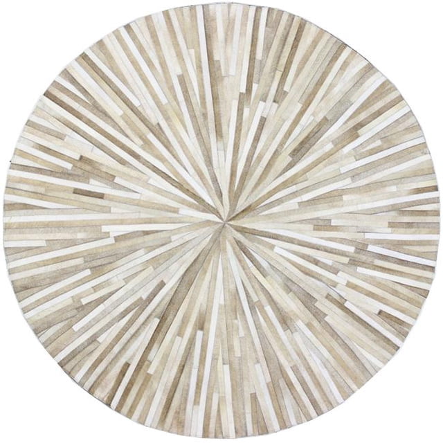 Bashian H112-CA-6 RND-H19 Santa Fe Collection Geometric Contemporary Leather Hand Stitched Round Area Rug, Camel - 6 ft.