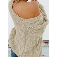 thumbnail image 4 of QWZNDZGR Women Sexy Long Sleeve Off Shoulder Loose Cable Knit Pullover Sweater, 4 of 4
