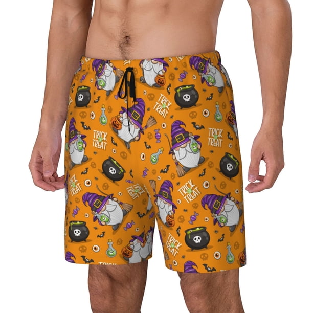 Fotbe Halloween Witches Gnome Traje de Baño para Hombre – Shorts de Natación de Secado Rápido con Forro y Bolsillos-Large