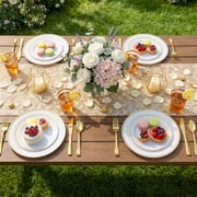 Daluvenix 350 Gold Plastic Dinnerware Set for 50 Guests, Gold Plastic Plates for Party, 50 Disposable Plates, 50 Dessert Plates, 50 Napkins with Silverware, 50 Cups