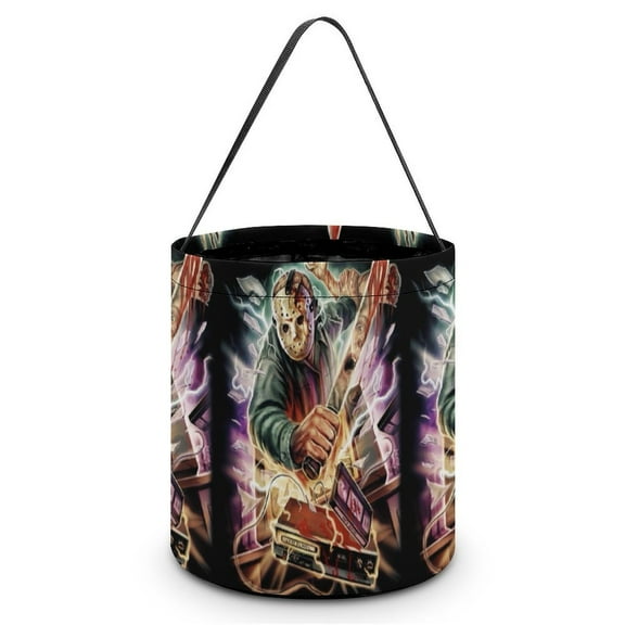 Jason Voorhees Candy Tote Bags Halloween Trick or Treat Bucket Bag Portable Collapsible Reusable Goody Handbag