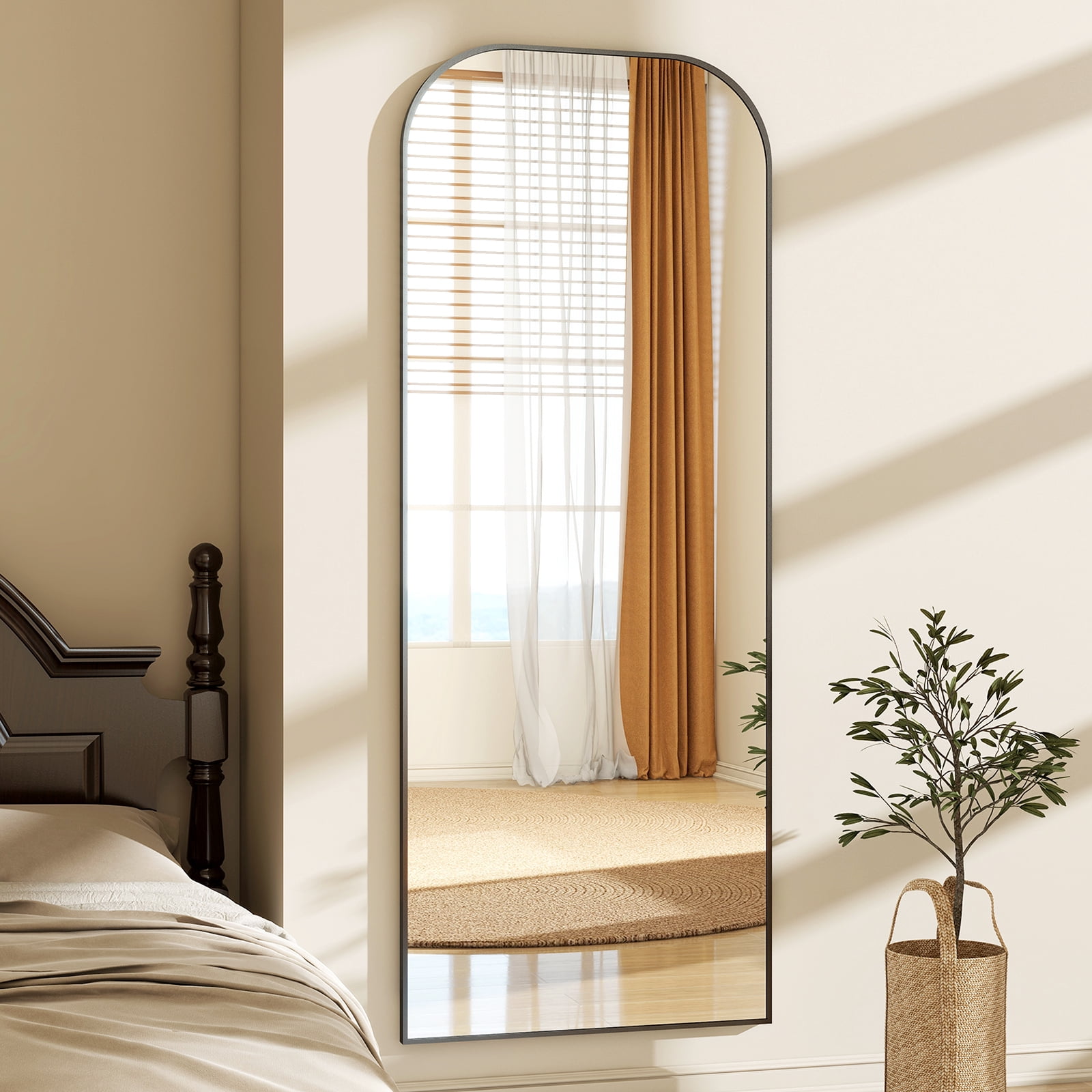 Mirstory 71"x26" Floor Mirror Arched Full Body Standing Mirror, Black