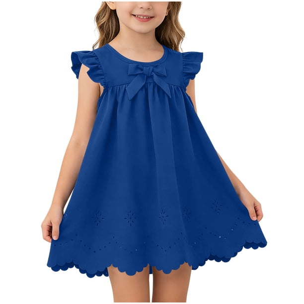 Vestido Largo con Mangas Largas Lindo Manga Voladora Color Sólido Cuello Redondo sin Mangas Vestido de Princesa para Ocasional, Diario, Fiesta O Sesión Fotográfica
