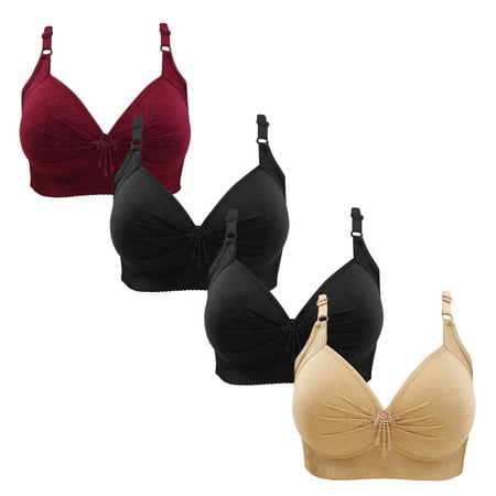 Gnurob Women Push Up Bralette 4 Pack Wireless Padded Bra with Straps Seamless Lace Brassiere Plus Size Bralettes Soft Breathable Underwear Everyday Bras Clearance Saving B09-Wine XX-Large
