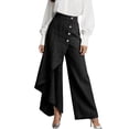 thumbnail image 2 of Women's Asymmetrical Hem Wide Leg Pants High Waist Button Front Wrap Casual Pants Black 2XL, 2 of 4
