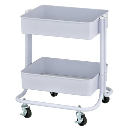 ECR4Kids 2-Tier Rolling Utility Cart  Multipurpose Storage  White