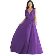 KOH KOH Long Bridesmaid Wedding Guest Sleeveless V-Neck Full Floor Length Flowy Sexy Wrap Formal Evening Cocktail Party Tall Maxi Dress Gown For Women Lavender Purple Small US 4-6 NT333