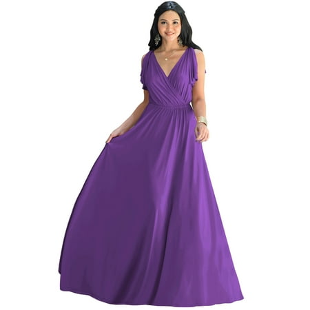 KOH KOH Long Bridesmaid Wedding Guest Sleeveless V-Neck Full Floor Length Flowy Sexy Wrap Formal Evening Cocktail Party Tall Maxi Dress Gown For Women Lavender Purple Small US 4-6 NT333