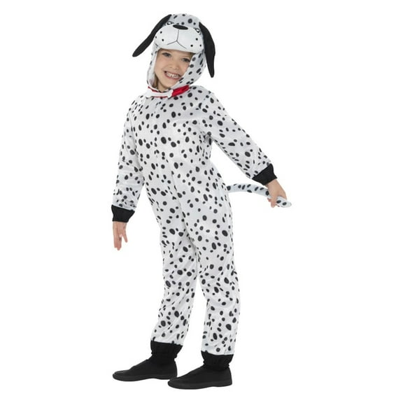 Kids Dalmatian Spotted Dog Hooded Jumpsuit & Tail Child Costume Spots LG 10-12